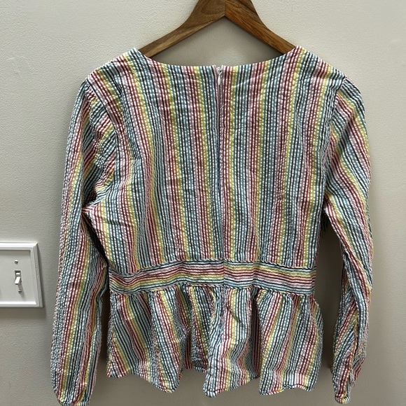 J. Crew rainbow seersucker peplum top - Picture 2 of 5